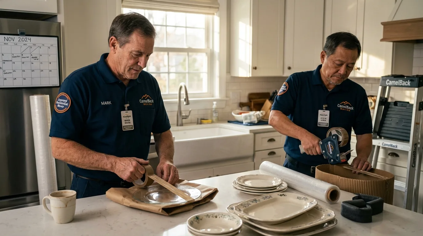 Professional crew packing kitchen dishware in Maricao, PR